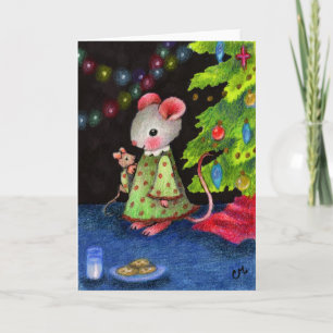 Waiting for Santa Mouse - Cute Christmas Art Feestdagen Kaart