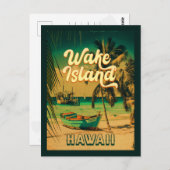 Wake Island Hawaii Retro Palm Trees 60s Briefkaart (Voorkant / Achterkant)
