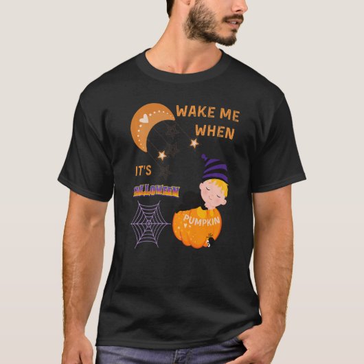 Wake Me When Its Halloween Cute Pumpkin Sleeping K T-shirt (Voorkant)