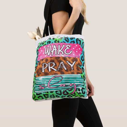 Wake Slay Pray leopard print Draagtas (Dichtbij)