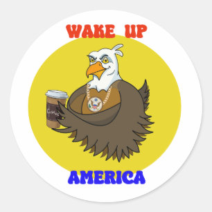 Wake Up America-Bald Eagle drink koffie Ronde Sticker