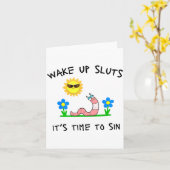 Wake Up S It's Time To Sin Funny Animal Meme  Kaart (Gele Bloem)