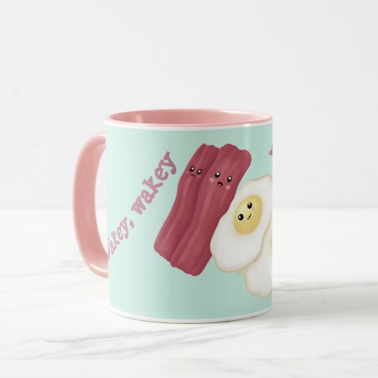 Wakey, wakey-eieren en bakey mok (Voorkant links)