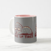 Wakker geworden moe tweekleurige koffiemok (Voorkant links)