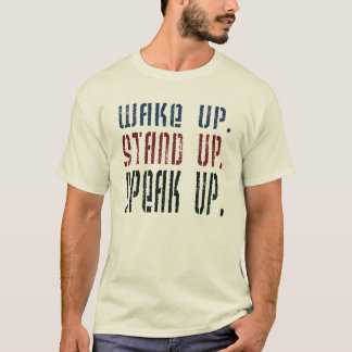 Wakker opstaan spreekt politieke activist op t-shirt