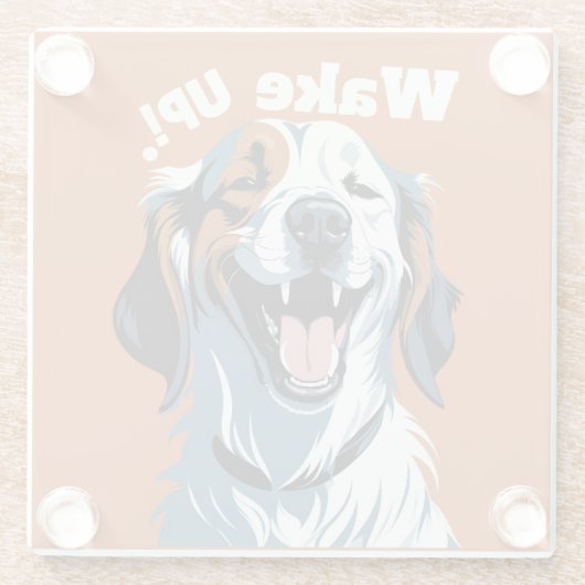 Wakker worden!!! Golden Retriever Pop Art beroemd Glazen Onderzetter (Achterkant)
