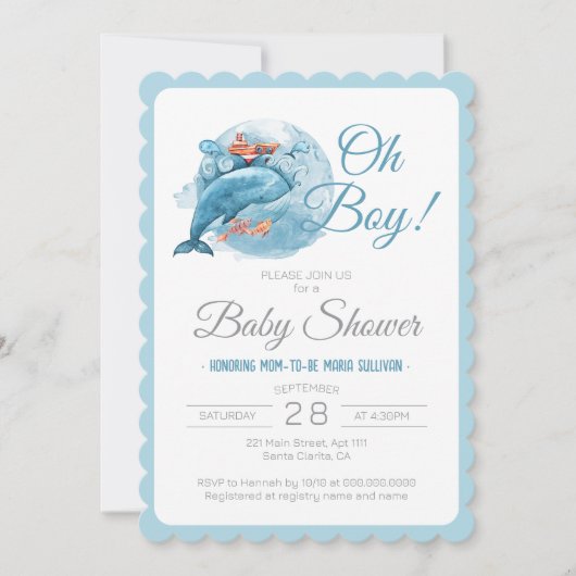 Wale Waterverf Oh Boy Baby shower Kaart (Voorkant)