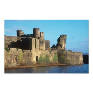 Wales - Caerphilly kasteel, met uitzicht op de Foto Afdruk
