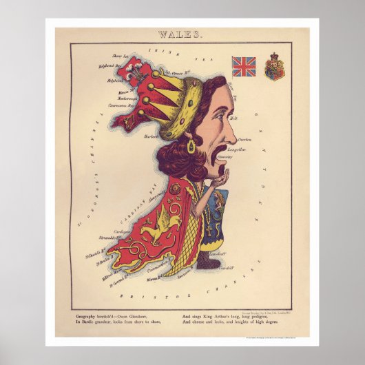 Wales Caricature Map 1868 Poster (Voorkant)