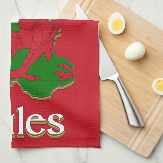 Wales Cymru Flag Map Theedoek (Quarter Fold)