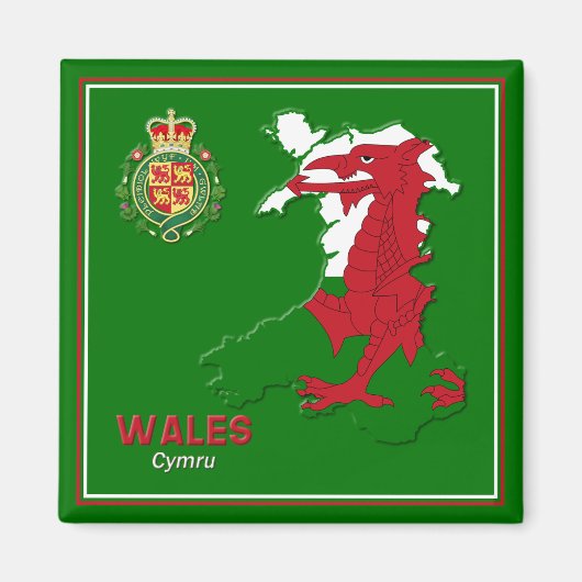 Wales Flag Map & Royal Badge Magneet (Voorkant)