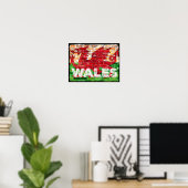 Wales Flag op Brick Poster (Thuiskantoor)