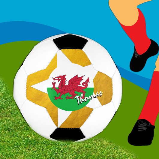 Wales Football & Gold Welsh Flag / Cymru Voetbal