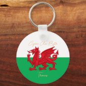 Wales for Ever Welsh Dragon Monogram Naam Tekst Sleutelhanger (Achterkant)