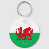 Wales for Ever Welsh Dragon Monogram Naam Tekst Sleutelhanger (Achterkant)