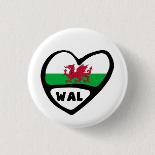 Wales Landcode Vlag Hart Pin Badge, Cymru Ronde Button 3,2 Cm