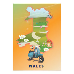 Wales map vintage-poster foto afdruk
