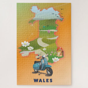 Wales map vintage-poster legpuzzel