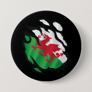Wales ripped vlag ronde button 7,6 cm