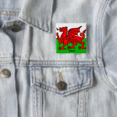 WALES VLAG / DRAAK VIERKANTE BUTTON 5,1 CM (In situ)