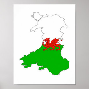 wales vlag kaart verenigd koninkrijk land vorm poster