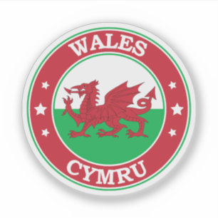Wales vlag ronde cirkel embleem sticker