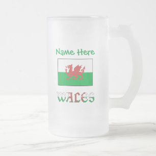 Wales Welshe Vlag Gepersonaliseerd Groene Naam Matglas Bierpul