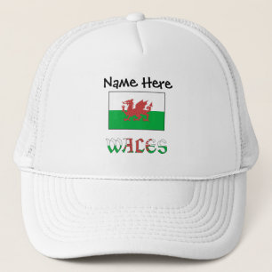 Wales Welshe Vlag Zwarte Personalisatie Trucker Pet