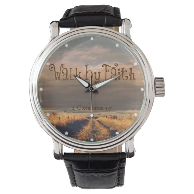 Walk by Faith Bible Verse Scripting Horloge (Voorkant)