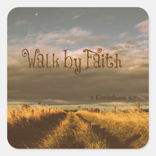 Walk by Faith Bible Verse Scripting Vierkante Sticker (Voorkant)