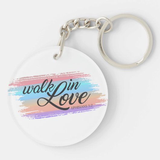 Walk in Love Bible Quote Valentijn | Button Sleute Sleutelhanger (Achterkant)