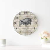 Walkende Bison Buffalo Rustic Wood Familienaam Grote Klok (Huis)