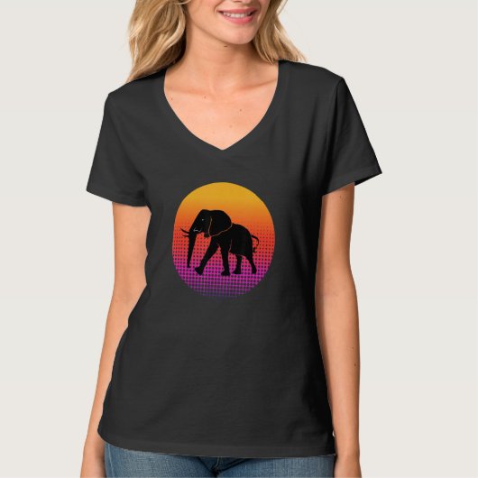 Walking African Elephant Animal Silhouette Sunset  T-shirt (Voorkant)
