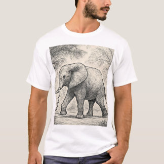 Walking Elephant Sketch – Natuur Art Style T-shirt