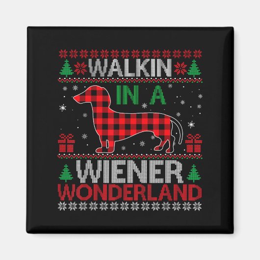 Walking In A Wiener Wonderland Funny Dachshund Chr Magneet (Voorkant)