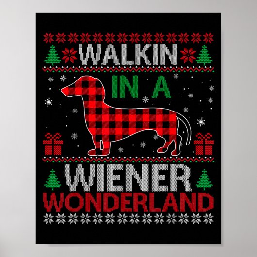Walking In A Wiener Wonderland Funny Dachshund Chr Poster (Voorkant)