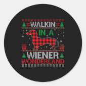 Walking In A Wiener Wonderland Funny Dachshund Chr Ronde Sticker (Voorkant)