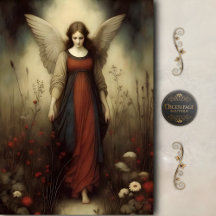 Walking Meadow Angel Earth Tone Vintage Decoupage