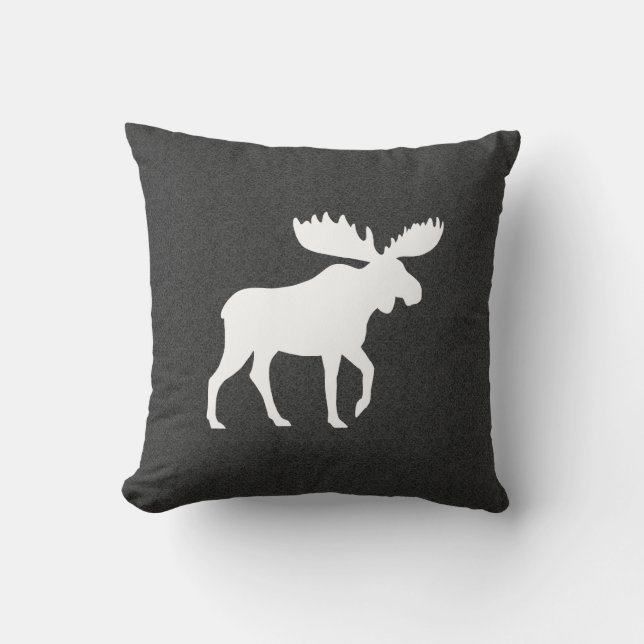 Walking Moose Silhouette Grey and White Kussen (Voorkant)