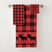 Walking Moose Silhouette Red Black Plaid Pattern  (En situation)