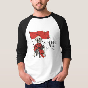 Walking Red Flag Skeleton   Edgy Minimalist-Humor T-shirt