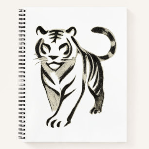 Walking Tiger Drawing - Inkt Notitieboek Design