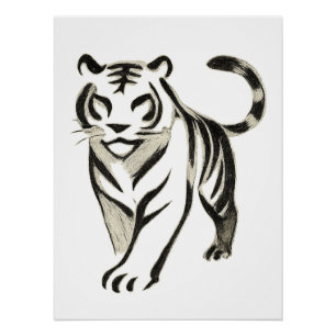 Walking Tiger Drawing - Inkt Poster Design Perfect Poster