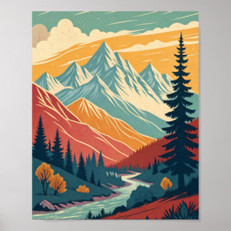 Wall Art poster Retro Bergen Levendige kleuren