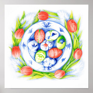 Wall Art Spring Tulips, Eieren, Bord 12 x 12 inch Poster