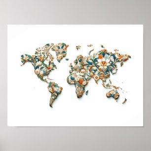 Wall Art Wereldkaart met Majolica design Poster