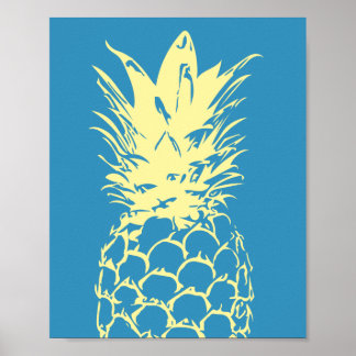 Wall Art Yellow Pineappeldesign op blauw Poster