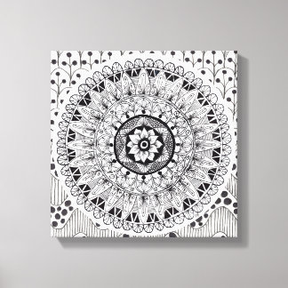 Wall Art Zwart-wit medaillon Doodle Canvas Afdruk