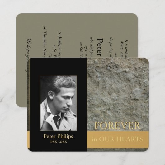 Wall Black Photo Memorial Service Inv Kaart (Voorkant / Achterkant)