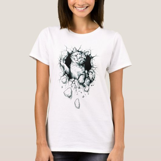 "Wall-Breaking Cat" T-shirt (Devant)